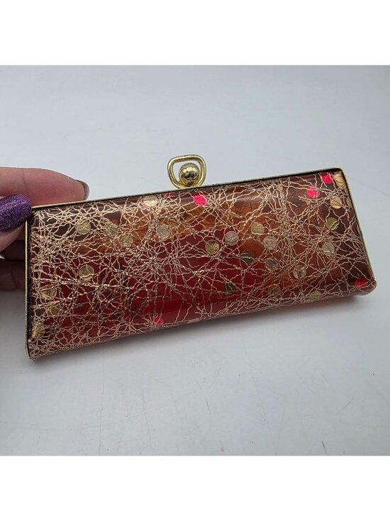 Unbranded Other - Vintage Gold & Red Metallic Glasses Case With Abstract Design Kiss Lock Closure